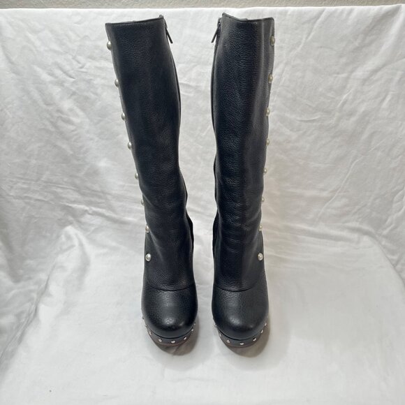 Ugg Womens 7 Cosima Black Leather Knee-High Studded Boots Full Zip 1001615 - Picture 5 of 13